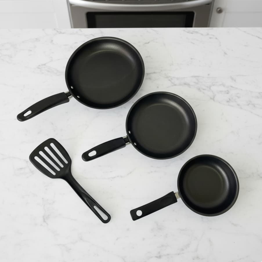 Kit de Frigideiras Antiaderente com espátula- Cozinha completa- 4 peças