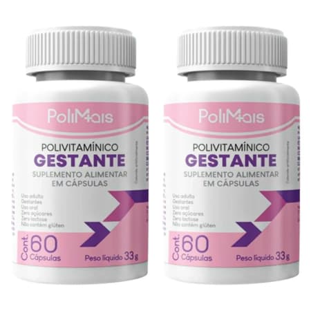 Kit com 2 Polivitamínico Gestante Polimais 60 Cápsulas