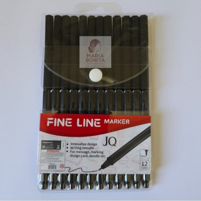 Kit 12 Canetas Pretas Fine Line Ponta Fina 0.4 mm