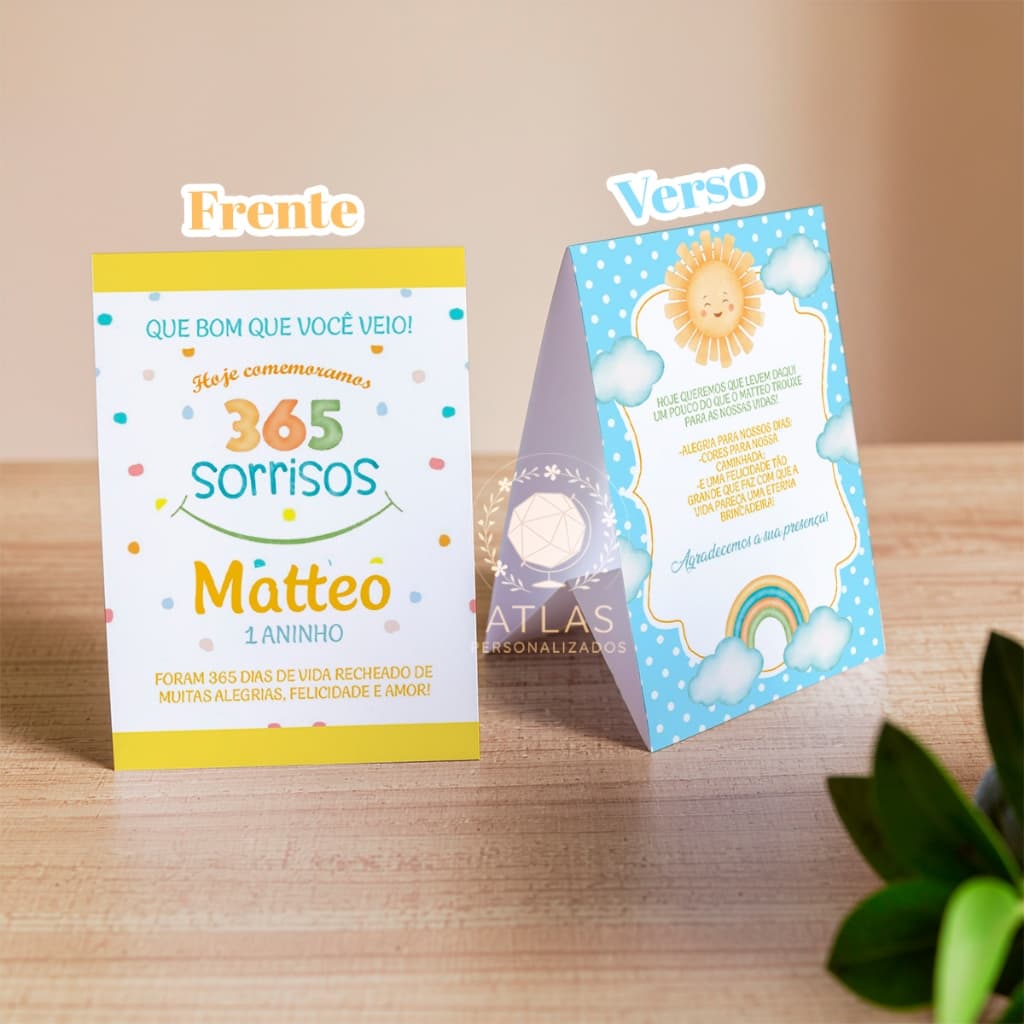 Kit Plaquinhas de agradecimento - Centro de mesa (365 Sorrisos menino)