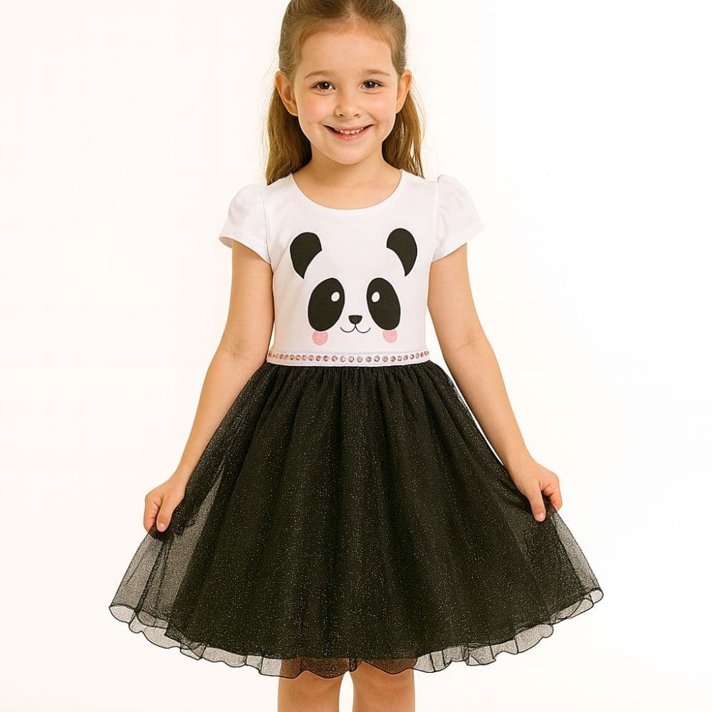 Vestido Infantil Panda Menina Festa Luxo Temático Ursinha Pandinha Coração