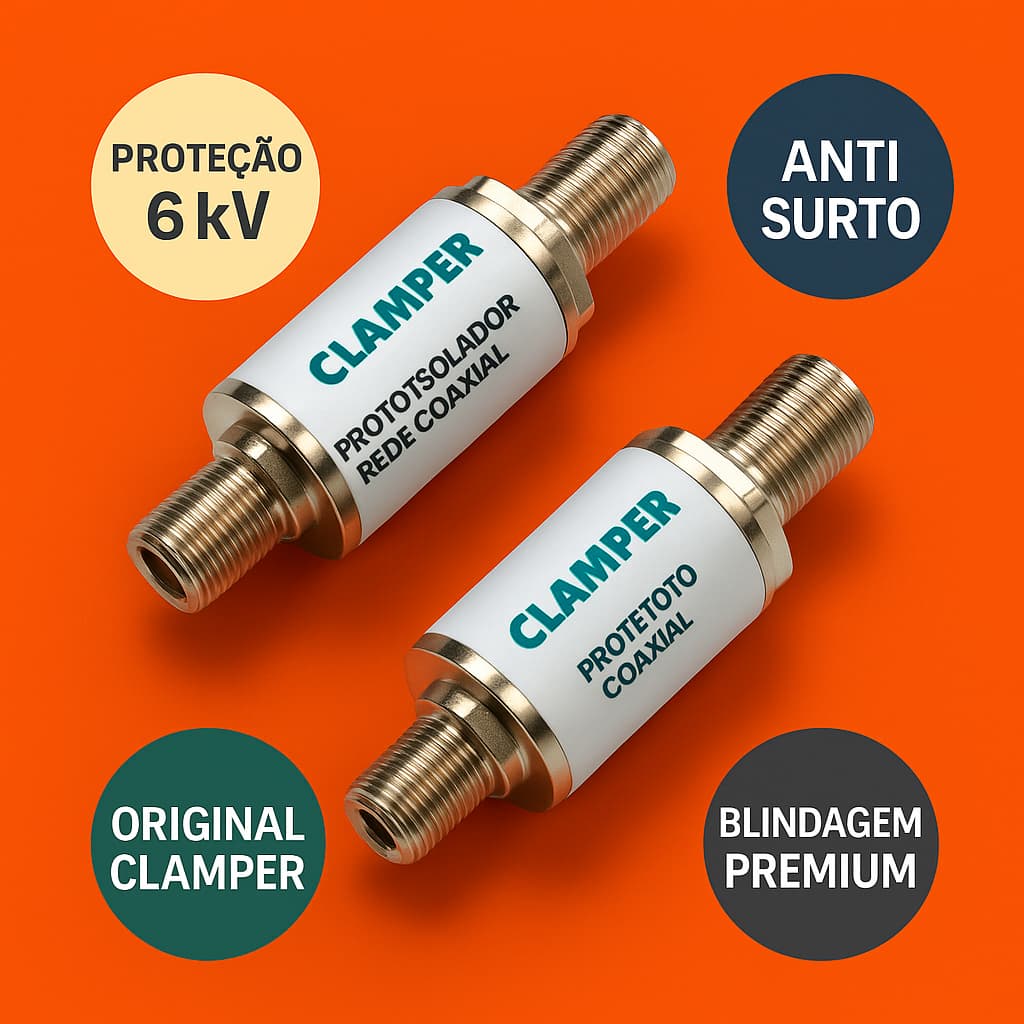Protetor Isolador de Rede Coaxial Clamper | Anti Surto 6kV | TV, Modem, CFTV, CATV | Alta Proteção e Blindagem