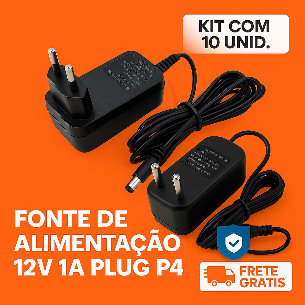 Kit 10 Fontes 12V 1A Plug P4 para ONU Arris / Flex / Diversas para ONU