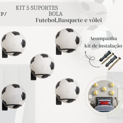 🏀 KIT 5 SUPORTES DE BOLA FUTEBOL, BASQUETE E VÔLEI + PARAFUSOS E BUCHAS INCLUSOS! 🏐