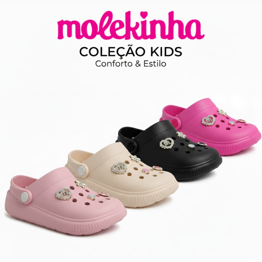 Papete Babuche Infantil Menina Molekinha Clog Confortável Leve Macia Original