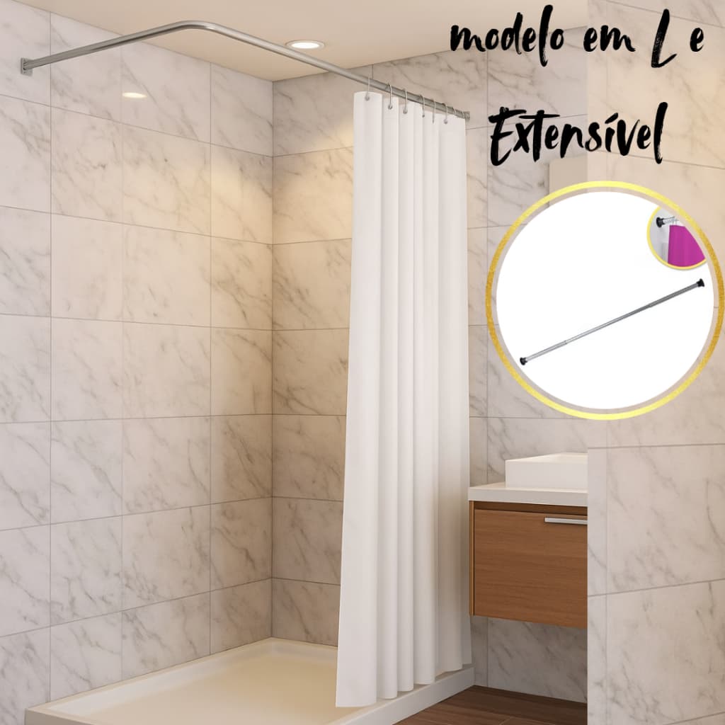 Suporte Cortina Box Extensível Aço Reforçado Ajustável  Banheiro Varão Parede Vários Tamanhos