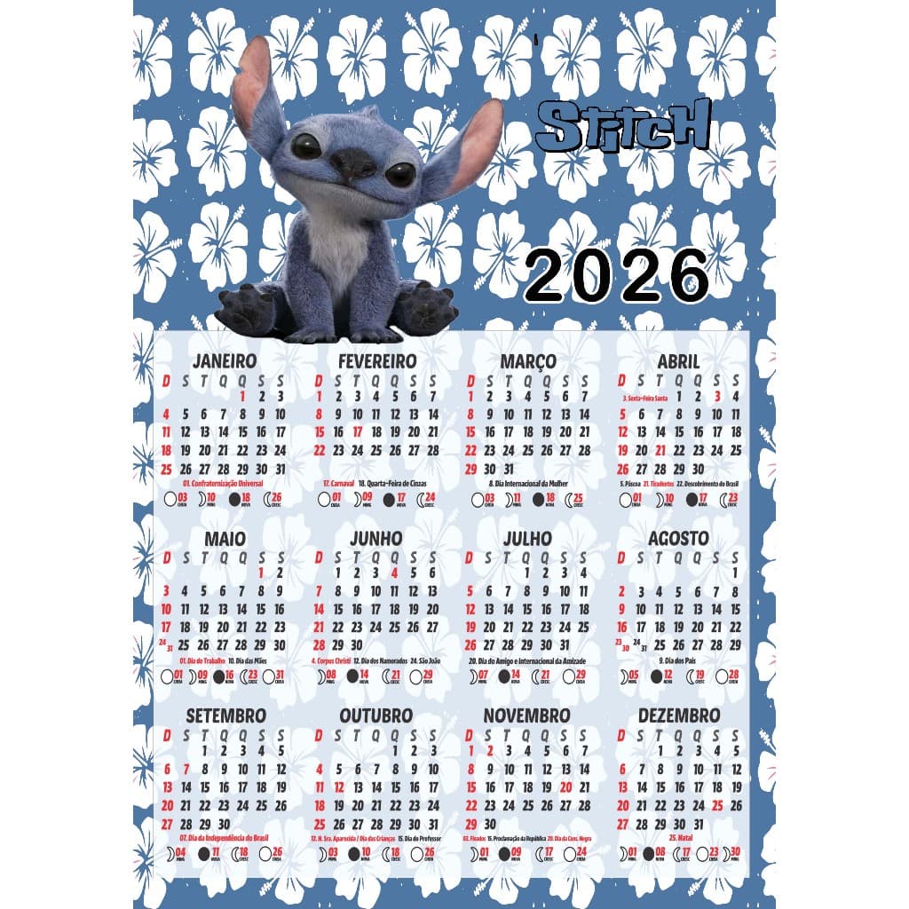 Calendário do Stitch/ Lilo e Stitch 2026