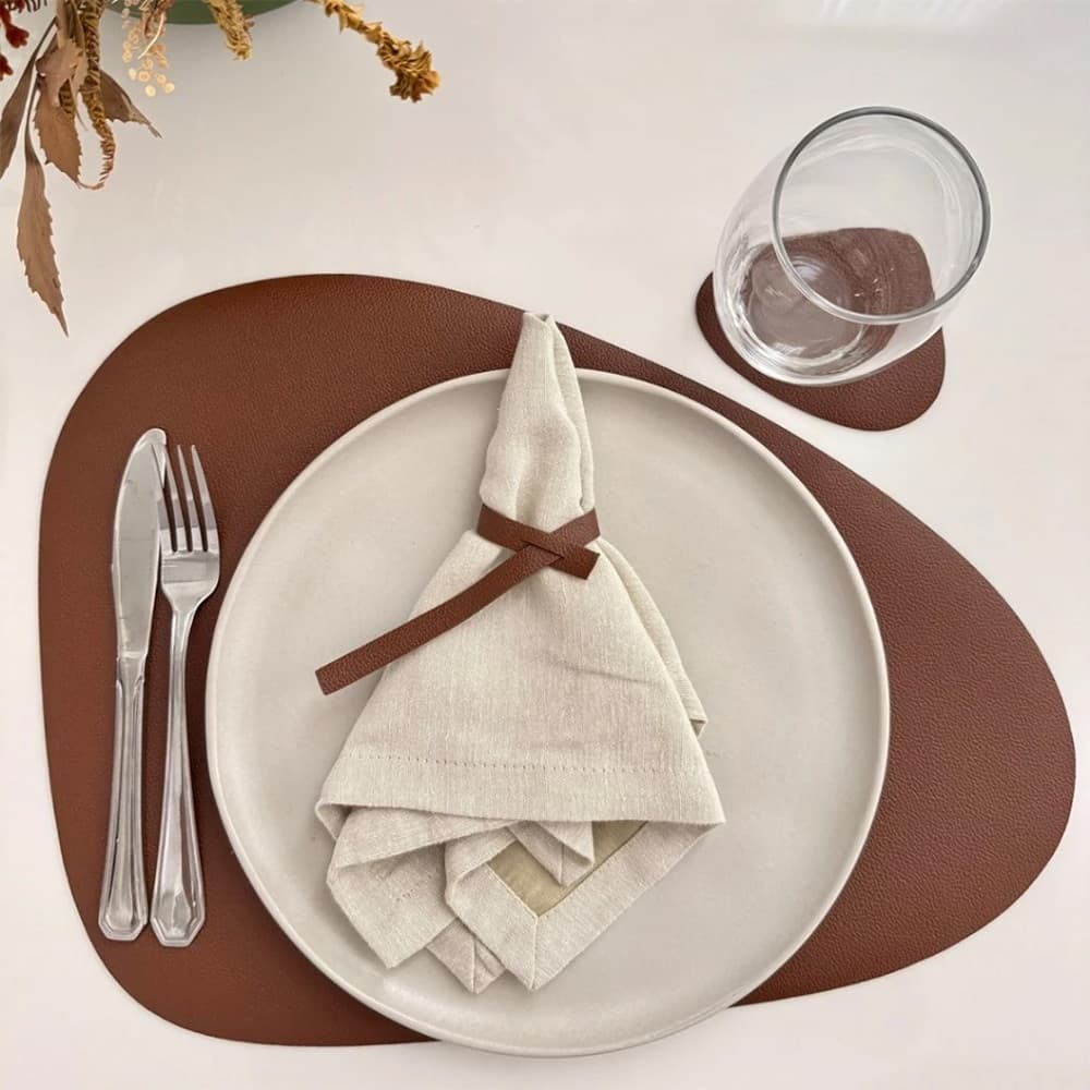 Jogo Americano Sousplat Mesa Jantar Couro Sintético os Kits Inclui o Porta Copo e porta Guardanapo