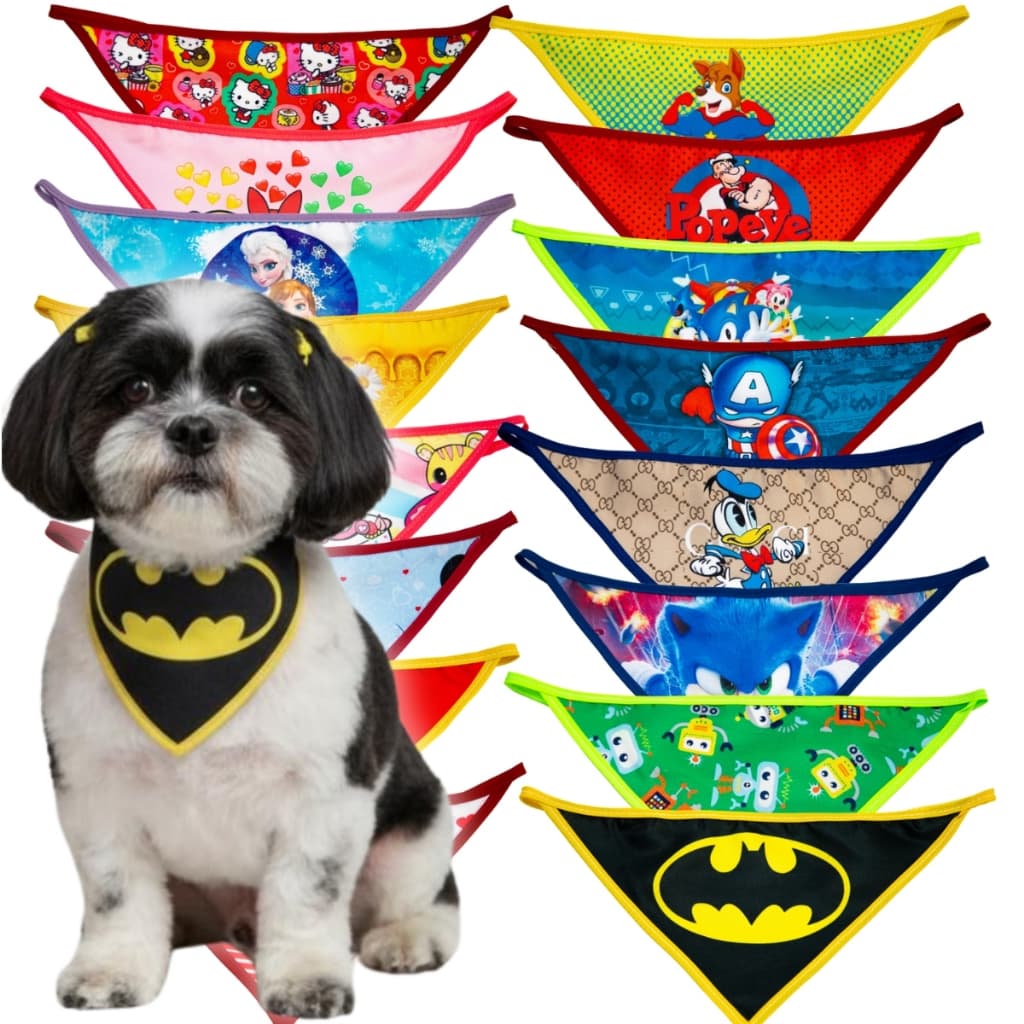 Kit Bandanas Sublimadas Alta Qualidade para Pet Shop – Estampas Sortidas Premium Tamanho P M GG