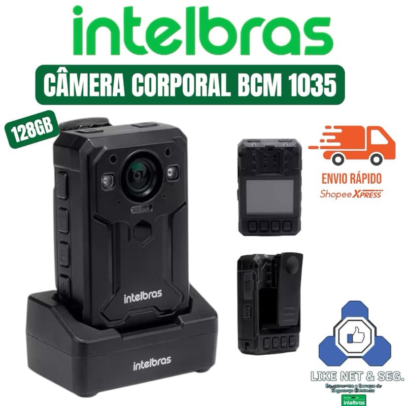 Câmera Corporal Portátil Intelbras BCM 1035 c/ Micro SD 128GB