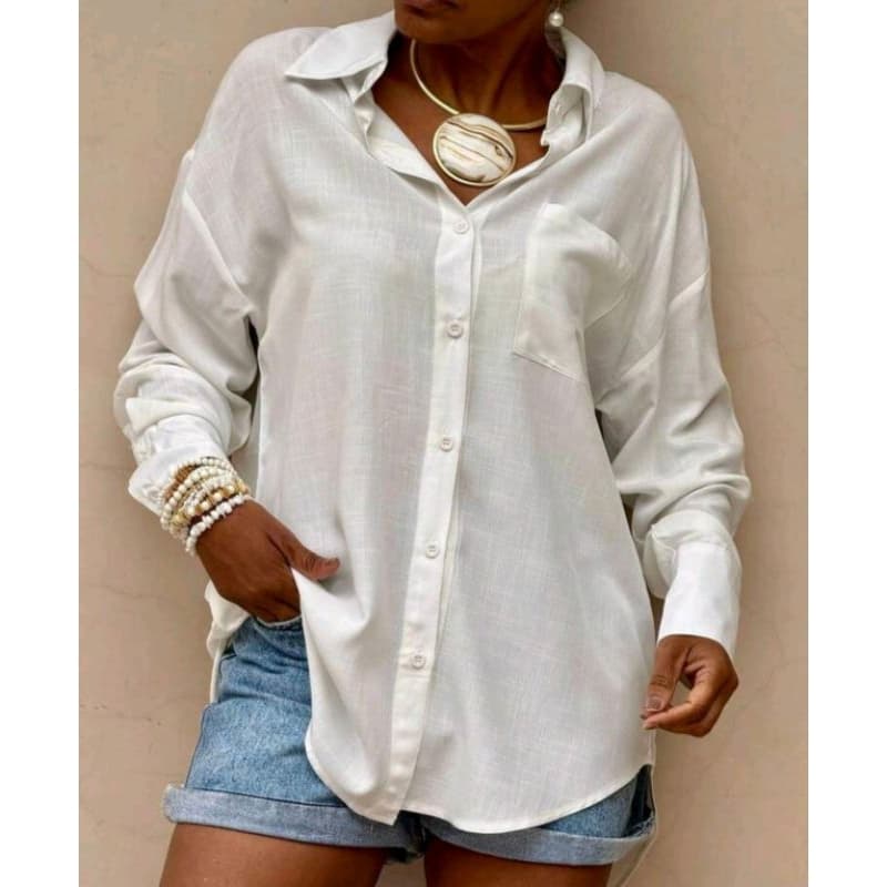 Camisa Feminina viscolinho Social Com Botão Manga Longa