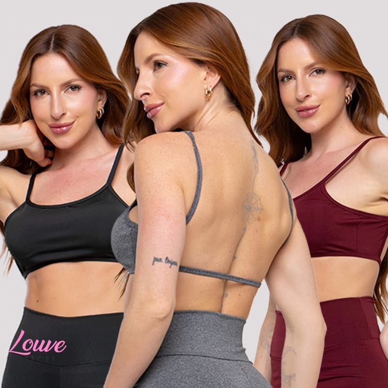 Kit 3 Top Costas Nua Fitness Alcinha Feminino Academia