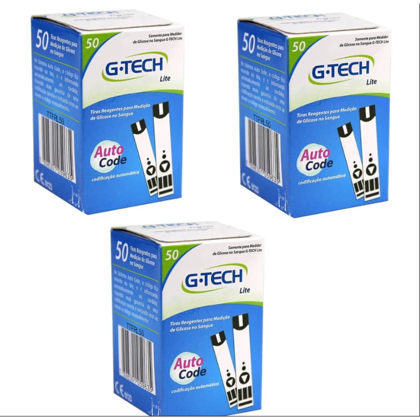 KIT Tiras de Testes Para Medir Glicose G-TECH Lite 150 TIRAS 3CX/50 Para Glicemia