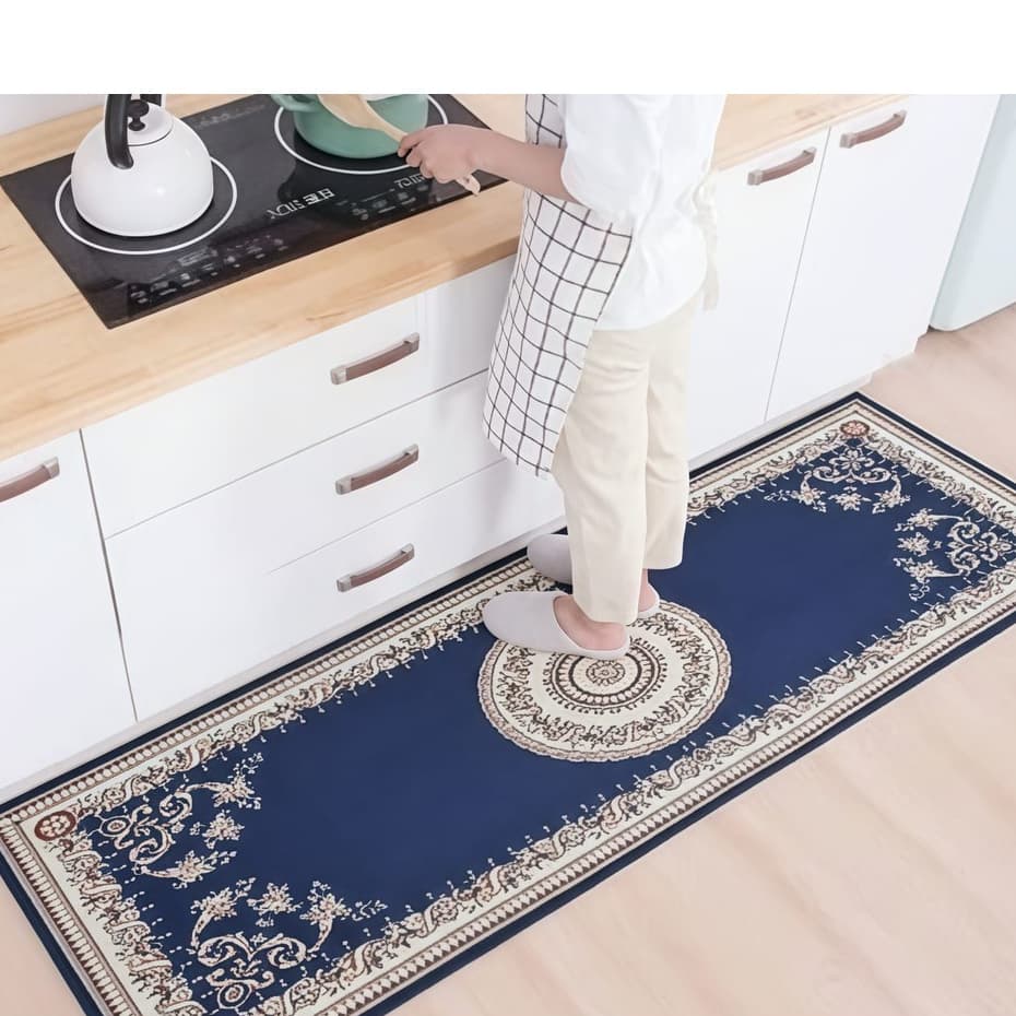 Kit-2Tapete Jogo Passadeira Cozinha Pia Churrasicaria Antiderrapante Emborrachada atras 2 Peças