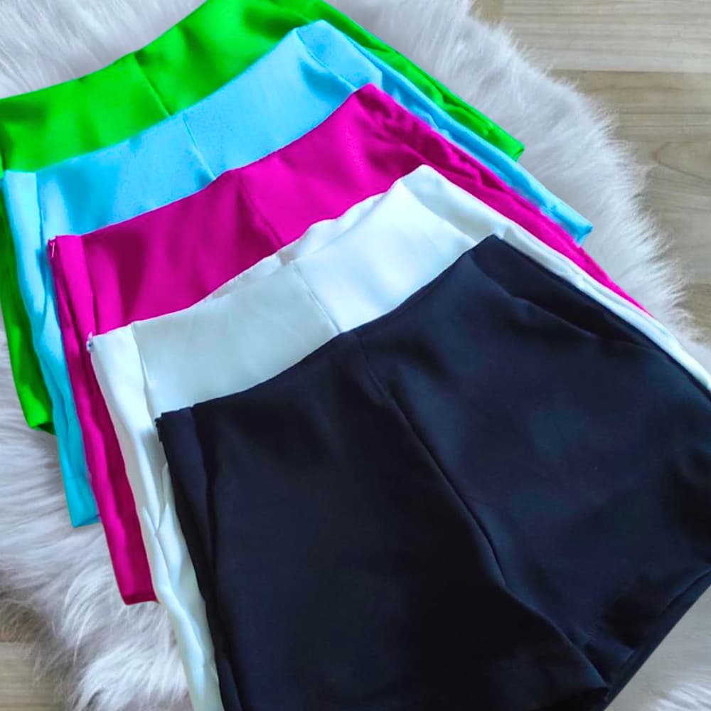 Kit 5 Short Alfaiataria Feminino Cintura Alta Com Bolso e Zíper na Lateral