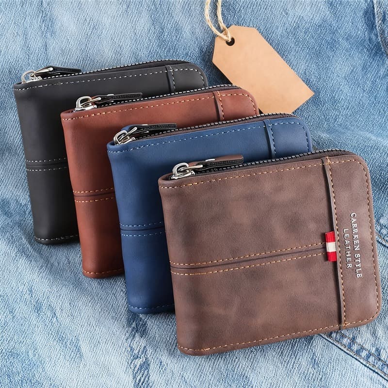 Carteira Masculinas Carteira de Couro com Zíper Carteira Curta  Porta-Cartõ Grande capacidade, material macio e durável