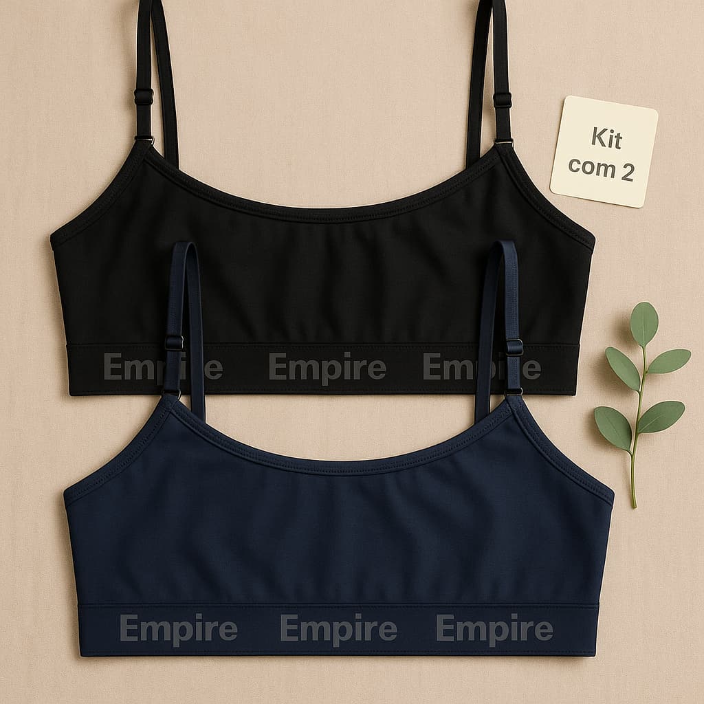 Kit 2 Top Feminino Forrado de Microfibra Sutiã Sem Bojo Top Fitness de Academia Adulto e Juvenil