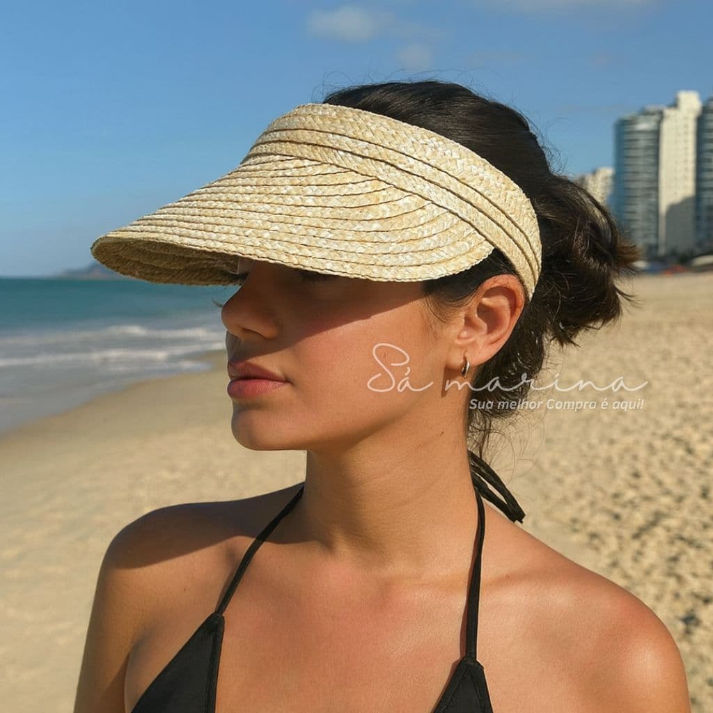 Viseira feminina PALHA NATURAL Proteção contra o Sol Verão PALHA