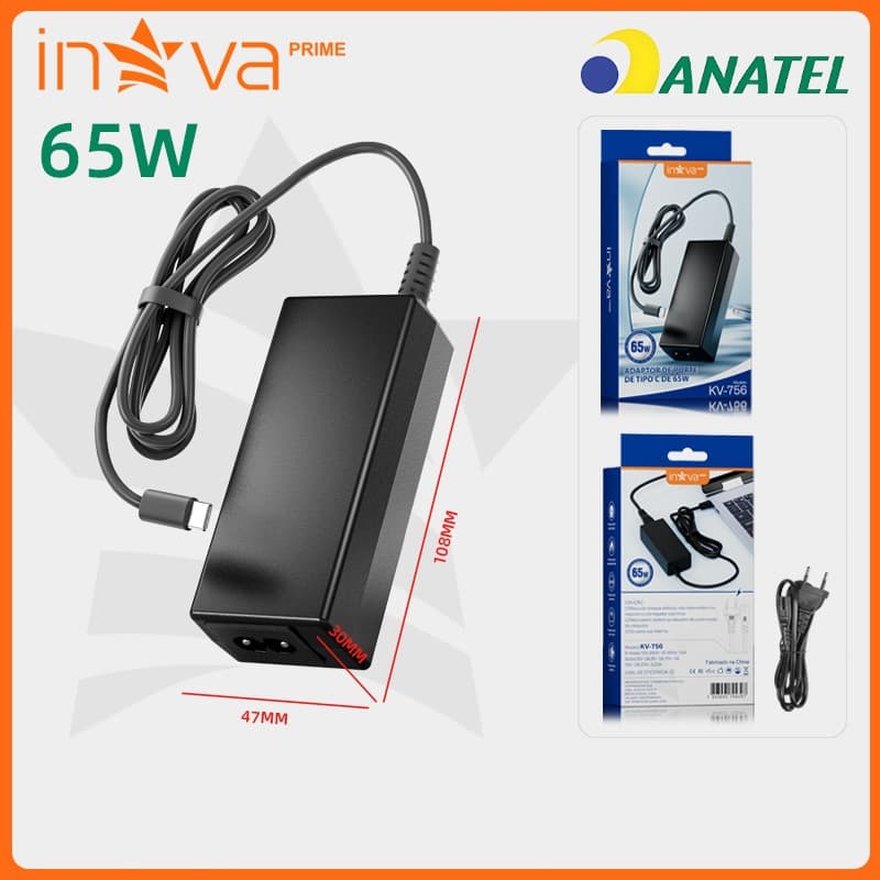 Inova Fonte Carregador Universal 65w 100-240V，Fonte Carregador Para Notebook/Laptop compativel Samsung/Lenovo KV756