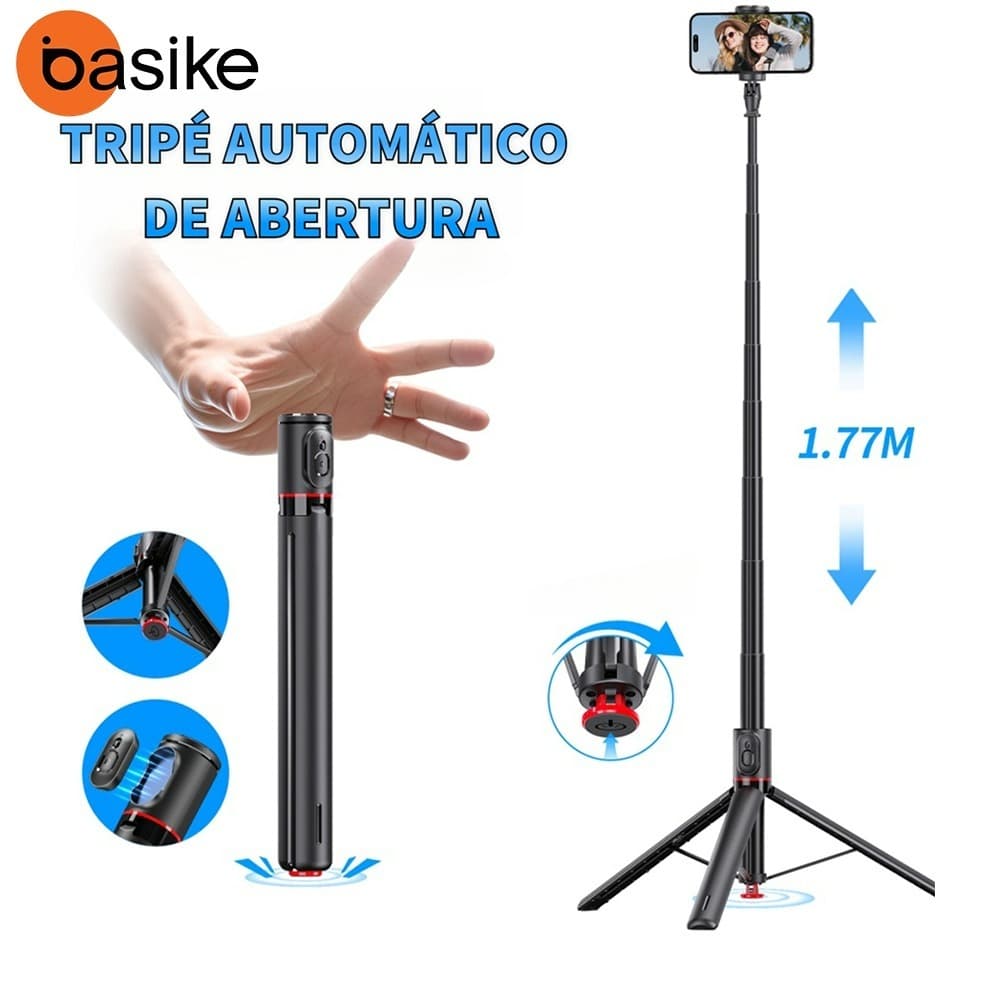 Basike Pop-up automático Bastão De Selfie E Tripé Selfie Stick para celular 360 ° Rotação Com Controle Bluetooth 177CM