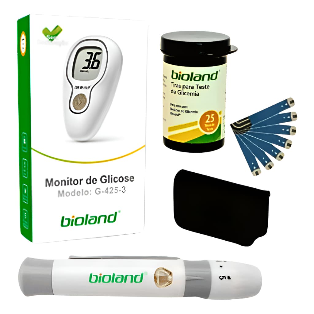Kit Bioland Completo Medidor De Glicose G-425-3 Com 25 Tiras