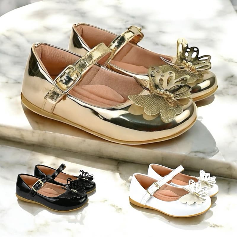 Sapatilha Menina Infantil Blogueirinha BORBOLETA  Batizado Daminha Dourada Confortável Cooper-Store