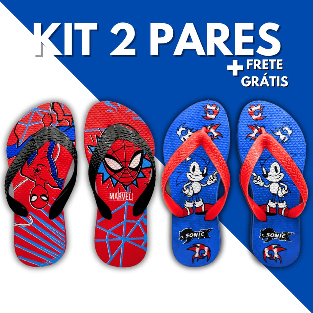 Kit 2 Pares Chinelo Sandalia Masculino Infantil Calçado Menino Confortável Leve Estampas Personagens Super Heróis Barato