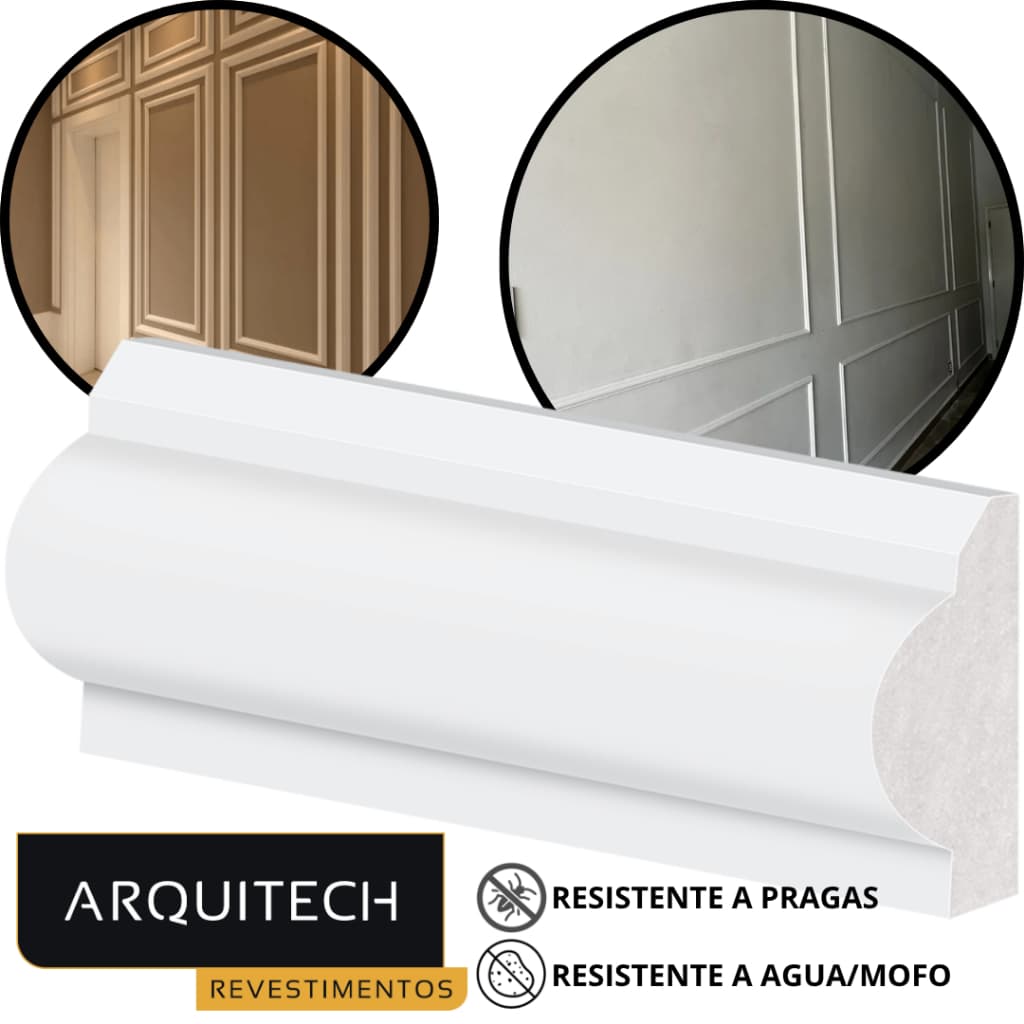 Rodameio Boiserie 3cm Poliestireno Virgem Moldura Decoração Original Arquitech Resistente 1 Metro