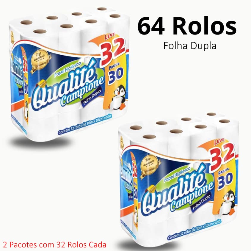 Papel Higiênico 64 Rolos Com 30m Cada do  Folha Dupla Qualité Campione