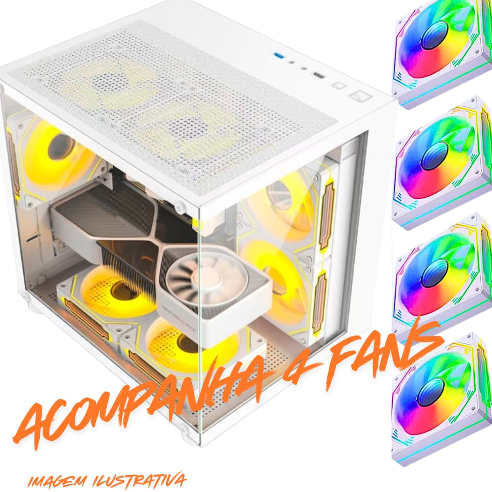 Gabinete Gamer Aquario c/4 Fans RGBs Trocam de Cor Hayom - GB1797