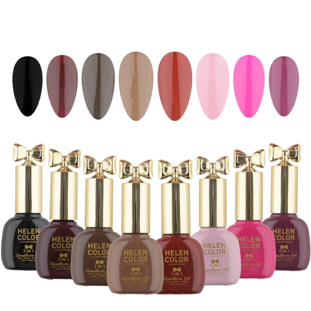 Kit 6 Esmaltes Helen Color 3 Em 1 Top Coat Base Uv/led - 60ml