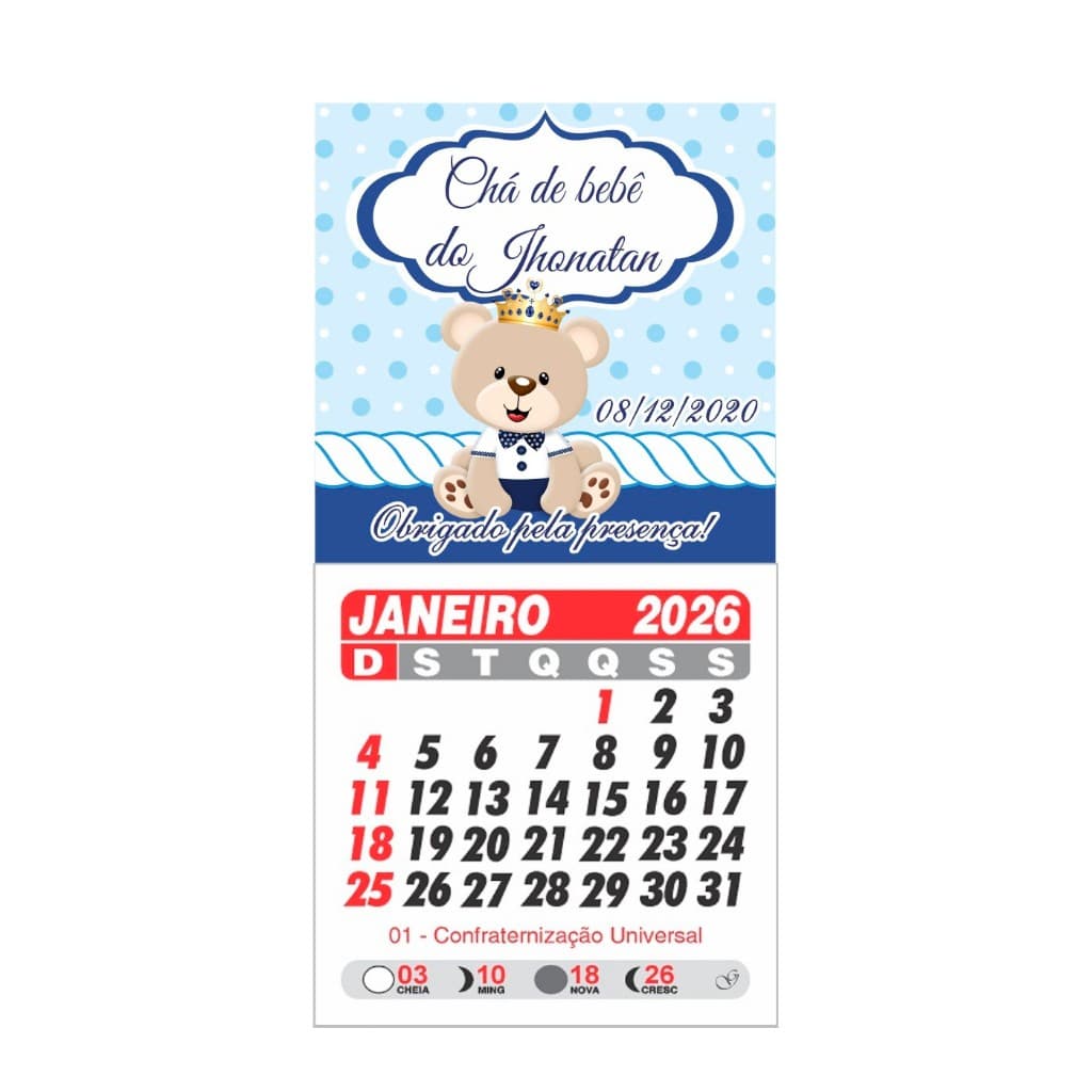 Calendário com ima personalizado - lembrancinha personalizada Chá de bebê, cha de fralda - Ursinho príncipe
