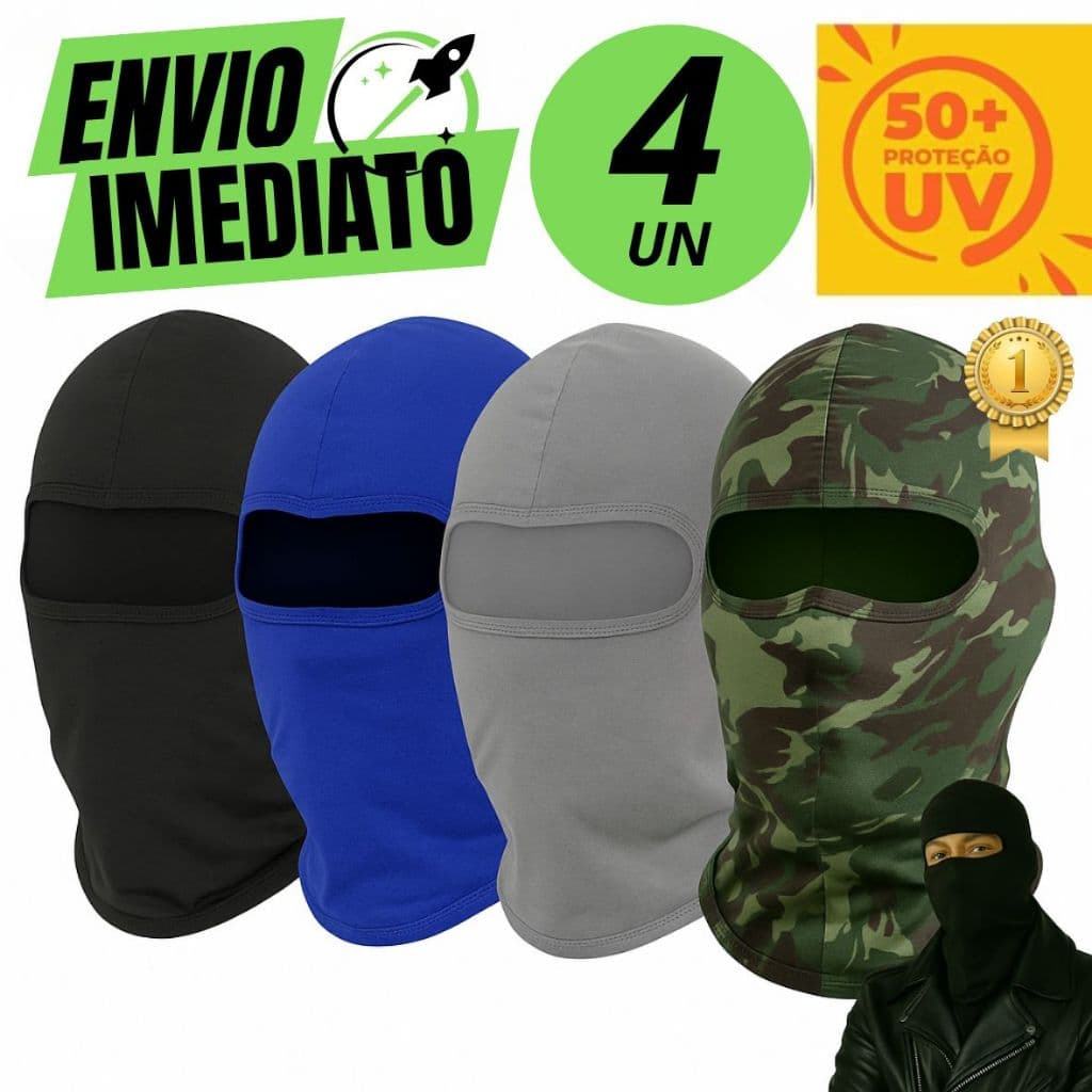 Kit 4 Touca Ninja Balaclava Térmica Motoqueiro Frio Máscara Moto Proteção Solar Raios UV