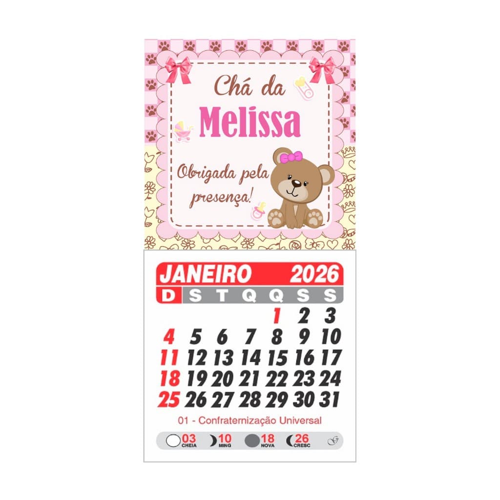 Mini Calendário com imã personalizado - lembrancinha personalizada Chá de bebe, cha de fraldas Menina