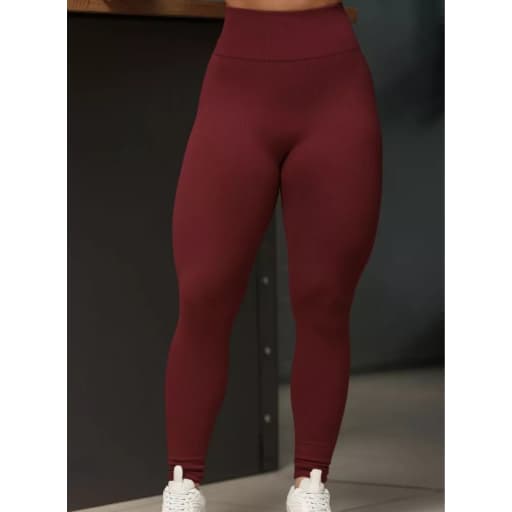 Calça Legging Push Up Canelada de Cintura Alta Sem Costura para Academia Feminina Esportiva sem Costura
