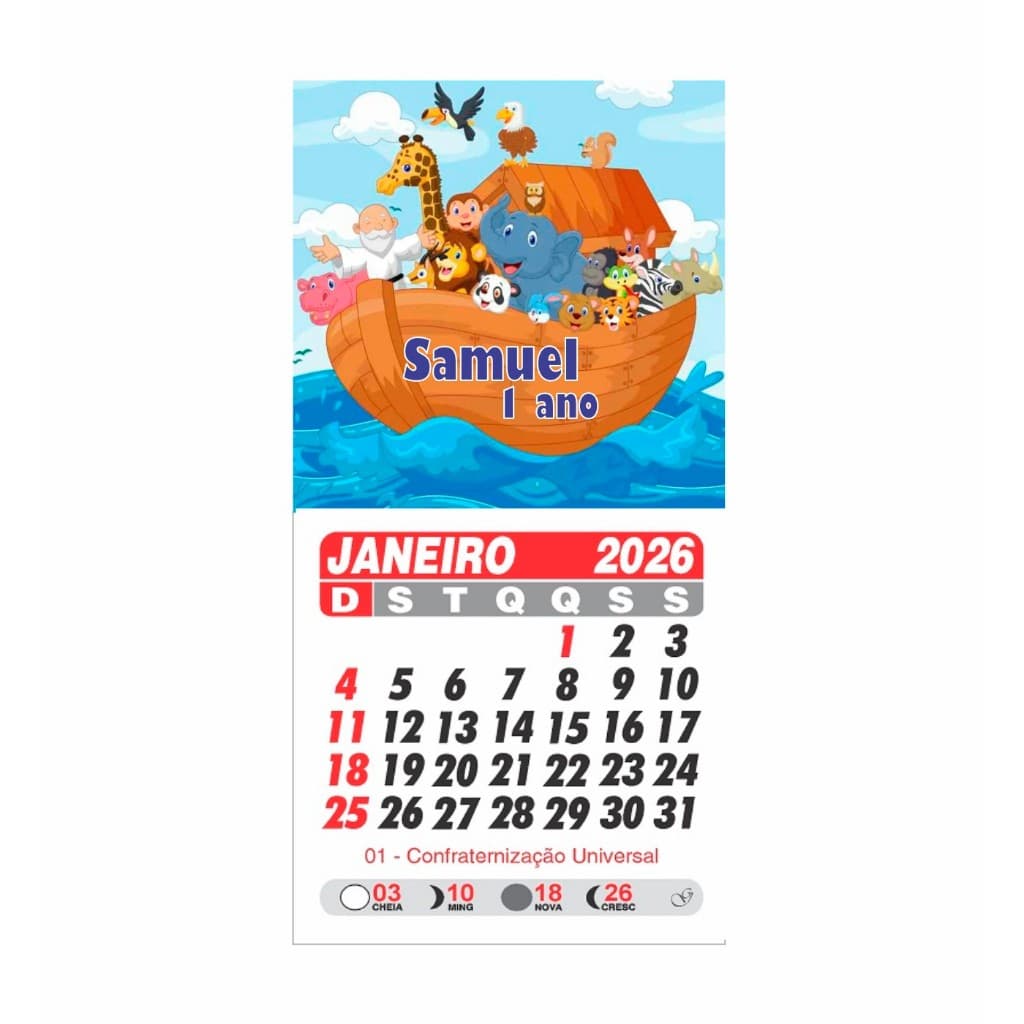 Mini Calendário com imã personalizado - lembrancinha personalizada Arca de Noé
