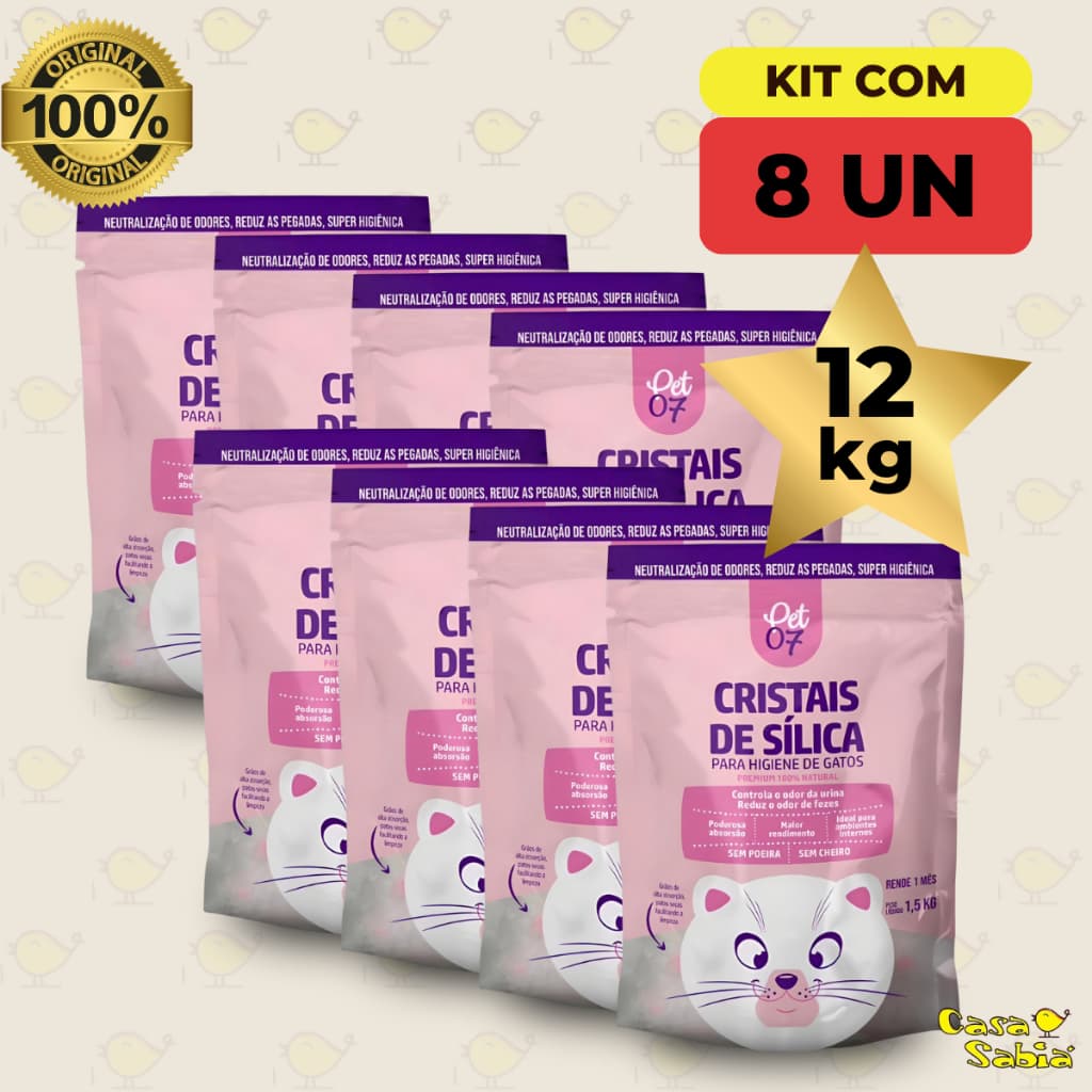 Areia Sílica Higiênica p/ Gatos - Pet07 Premium Grossa 1,5kg –Alta Absorção e Controle de Odores
