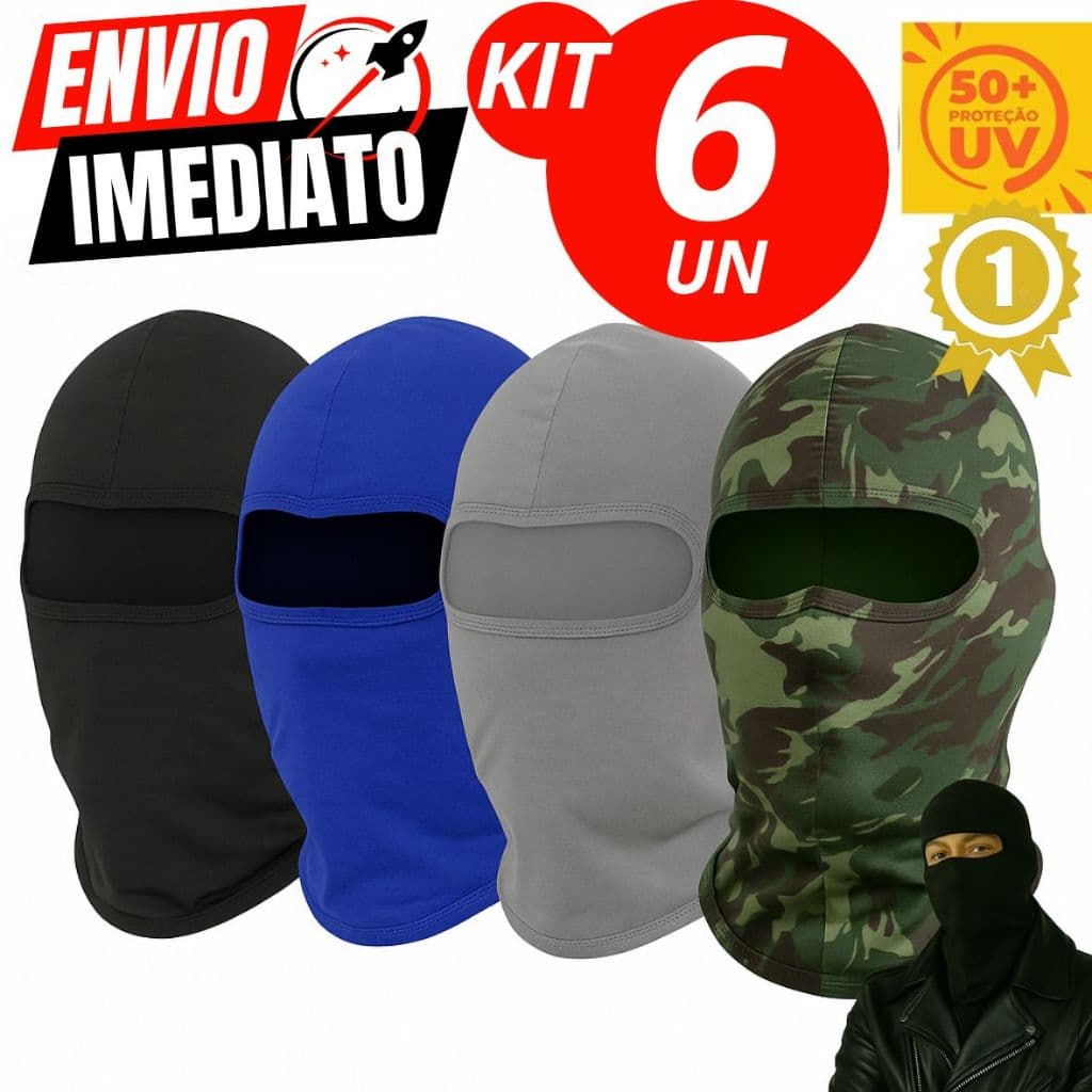 Kit 6 Touca Ninja Balaclava Bandana Motoqueiros Militar Tatica Facial Frio Máscara Moto proteção solar UV 50+ térmica