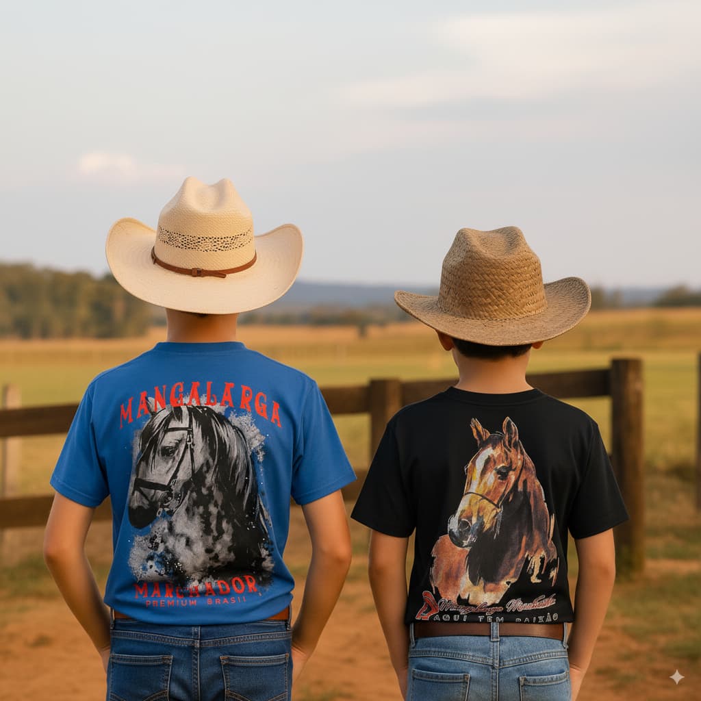 Kit 2 Camisas Country Infantil Masculina Muladeiro Mangalarga Marchador 100% Algodão Fio 30.1 Patenteado