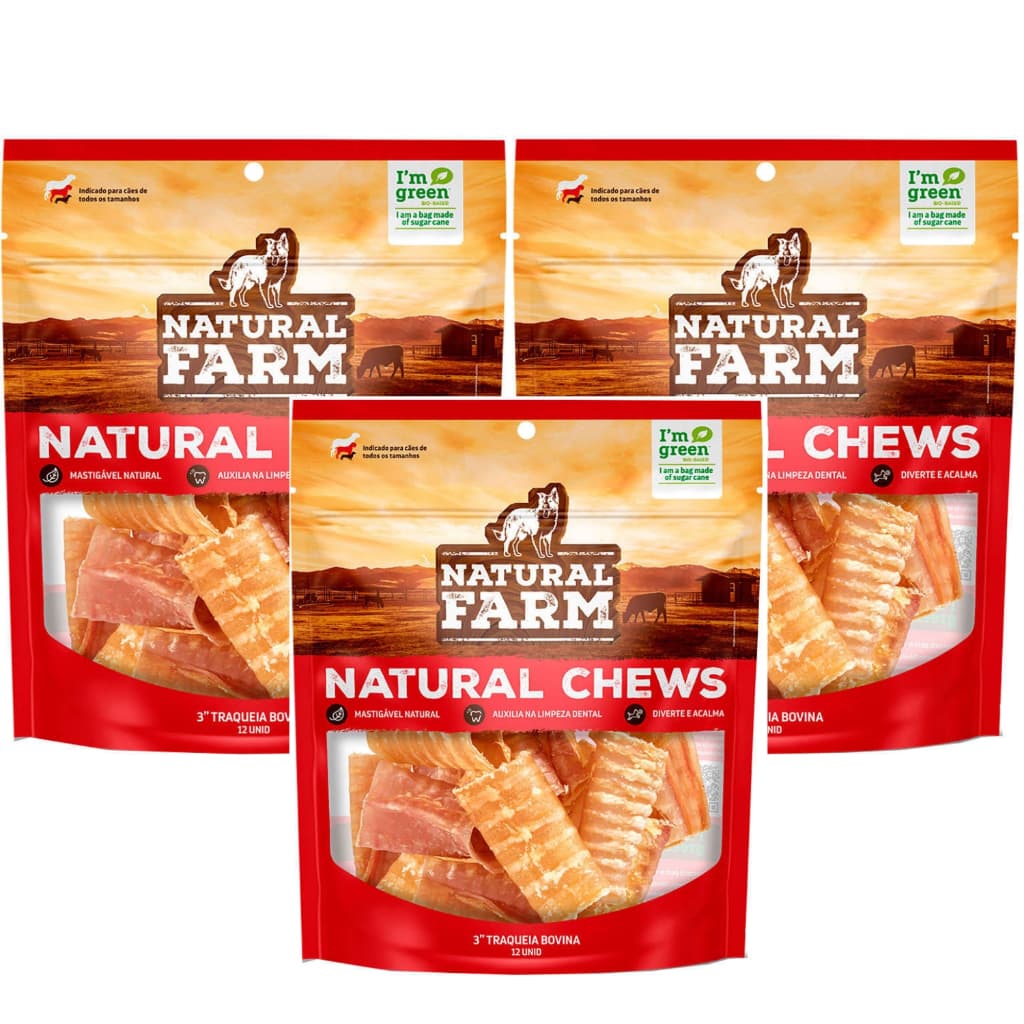 Pacote Traqueia Bovina 12 Unid Natural Mordedor Pra Cachorro