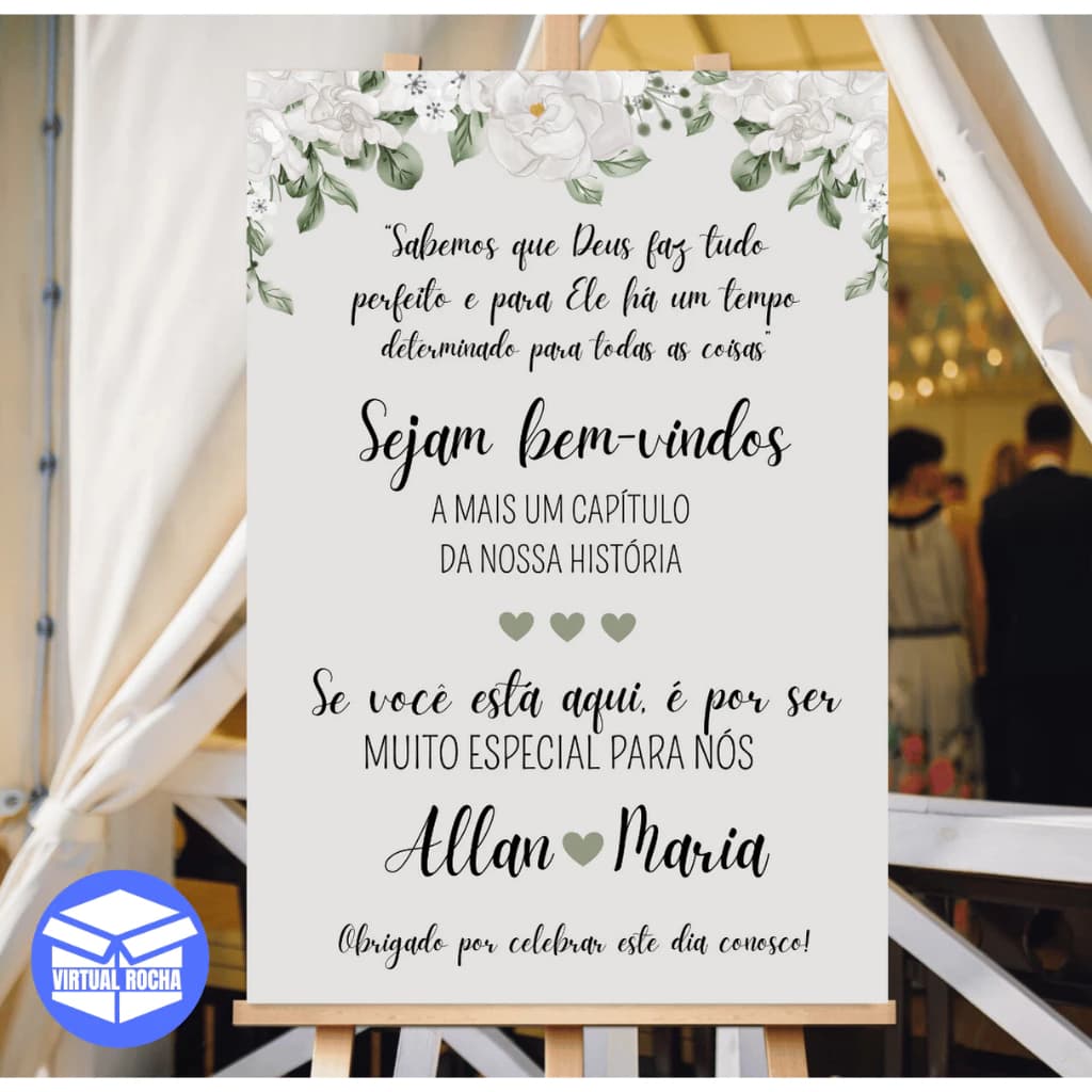 Placa Decorativa Bem Vindo Entrada Casamento Folhagem Branca MDF