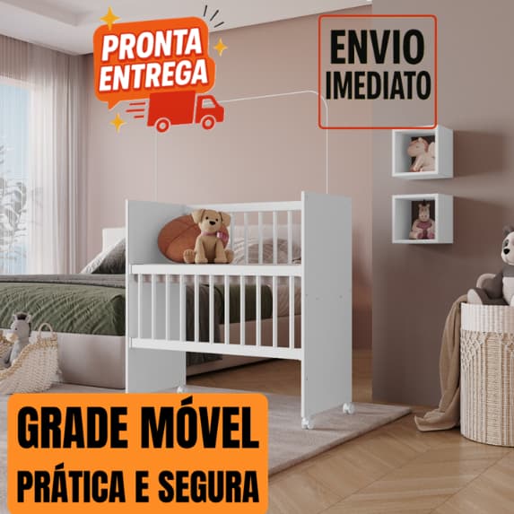 BADSIDE Mini Berço Alegria GRADE MOVEL - Colchão, Rodinhas e Varão Mosqueteiro