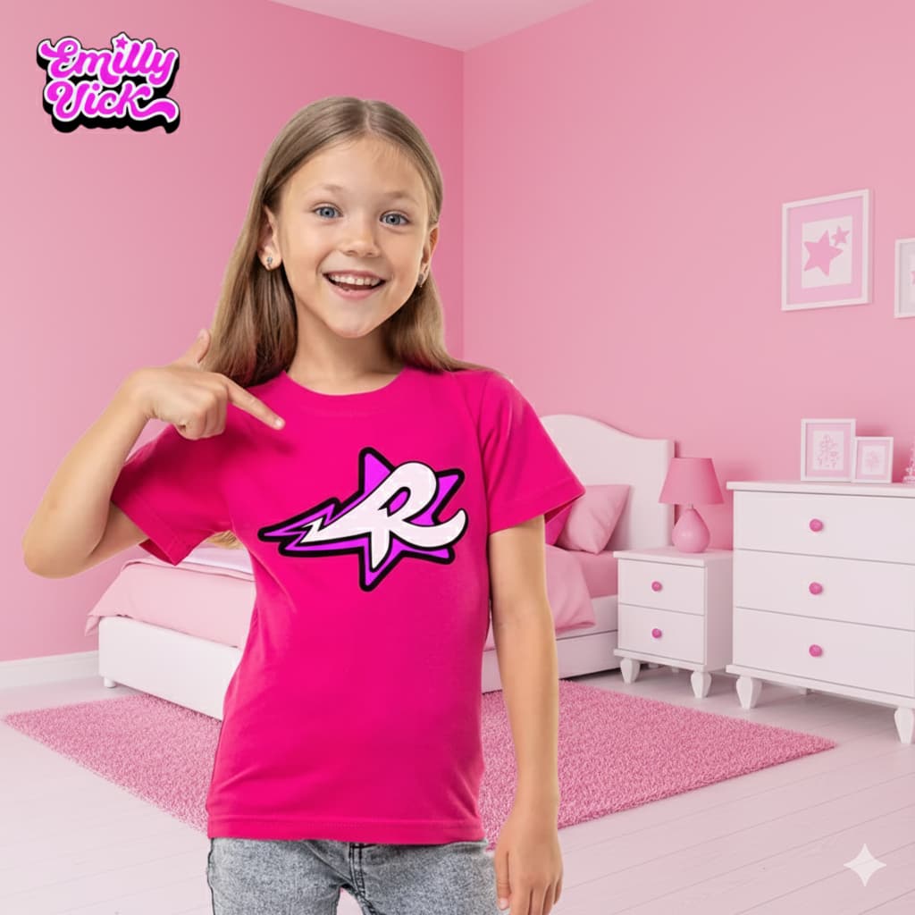 Camiseta Dos Rosas Infantil Emilly Vick Youtuber manga curta 100% algodão