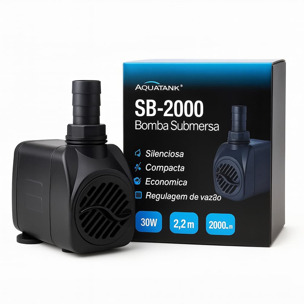 BOMBA SUBMERSA 2000 LITROS POR HORA RECALQUE SB-2000 P/ AQUÁRIOS LAGOS FONTES E CASCATAS 2000L/H ECO