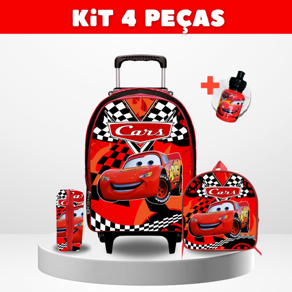 Kit Mochila Escolar Carros + Lancheira + Estojo