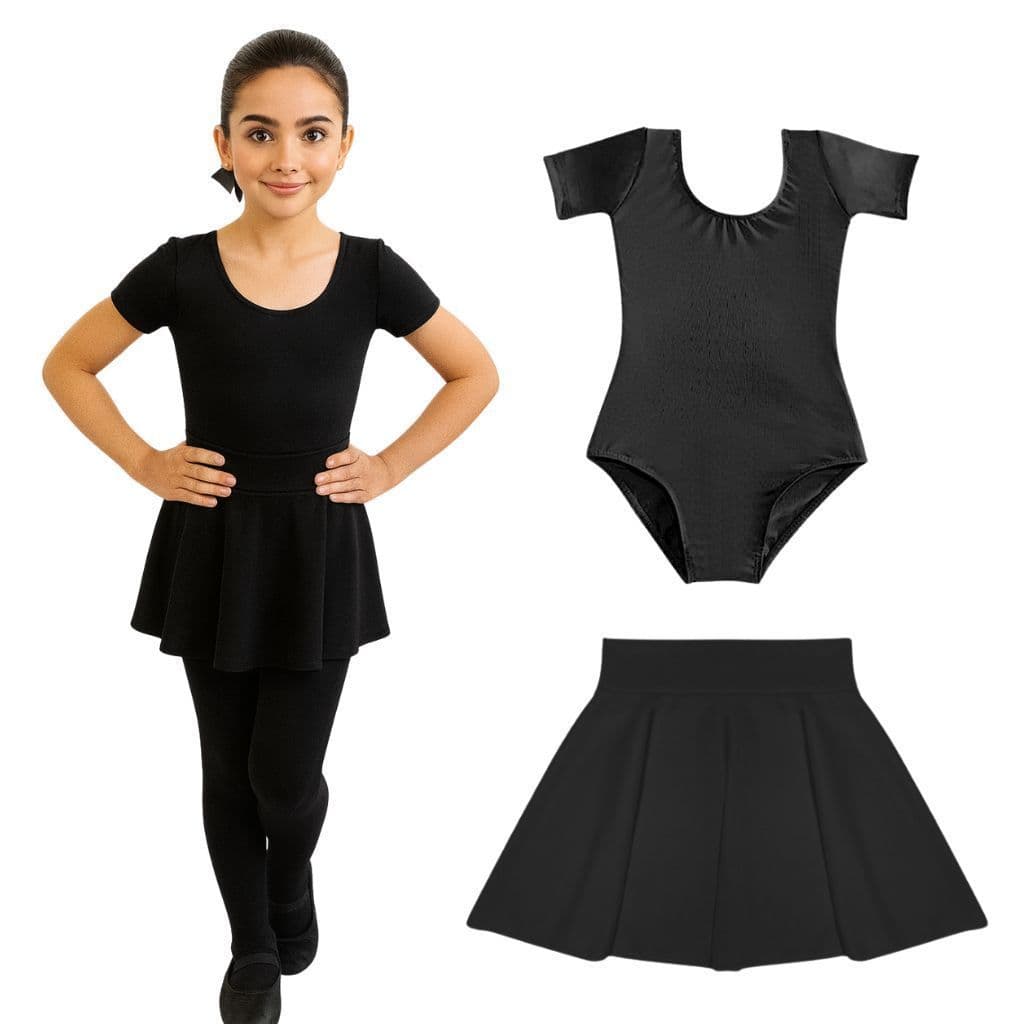 Conjunto Ballet Infantil 2 Peças: Collant Meia Manga e Saia Ballet Cintura Alta