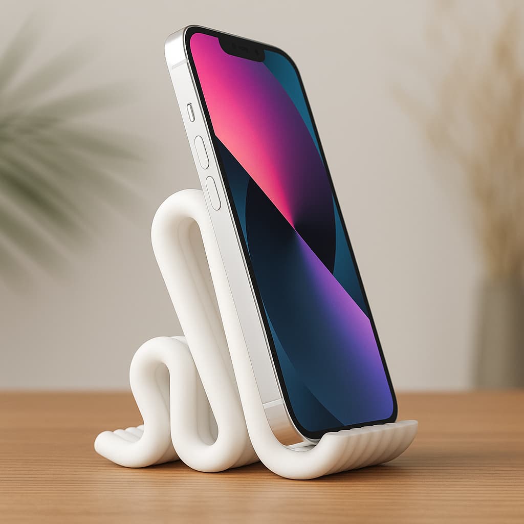 Suporte de Celular Decorativo em Formato Onda – Design Moderno para Mesa e Escritório