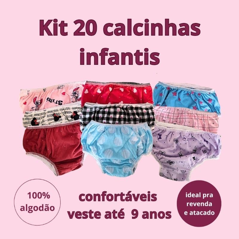 kit 20 calcinhas infantis algodão