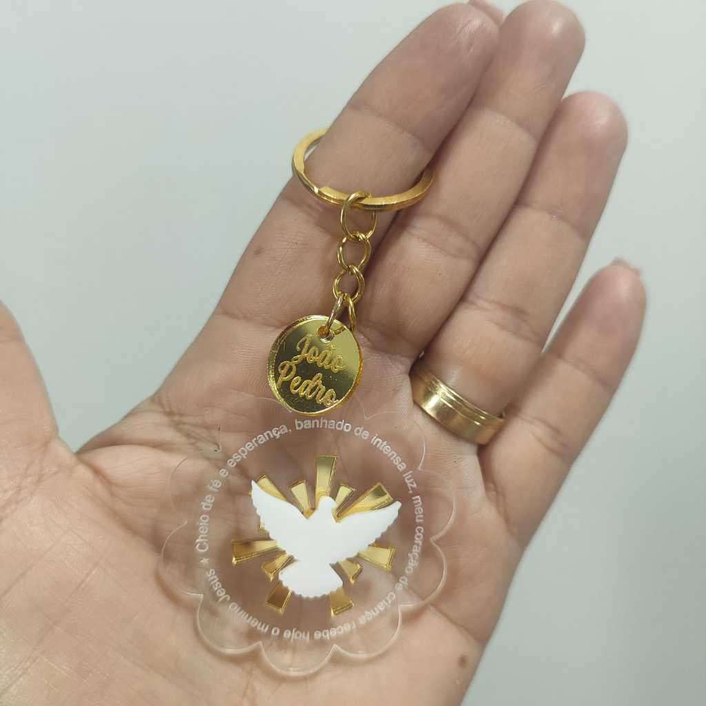 Kit 15 Chaveiro Personalizado Crisma Batismo Eucaristia Com Nome + Cartão Lembracinha