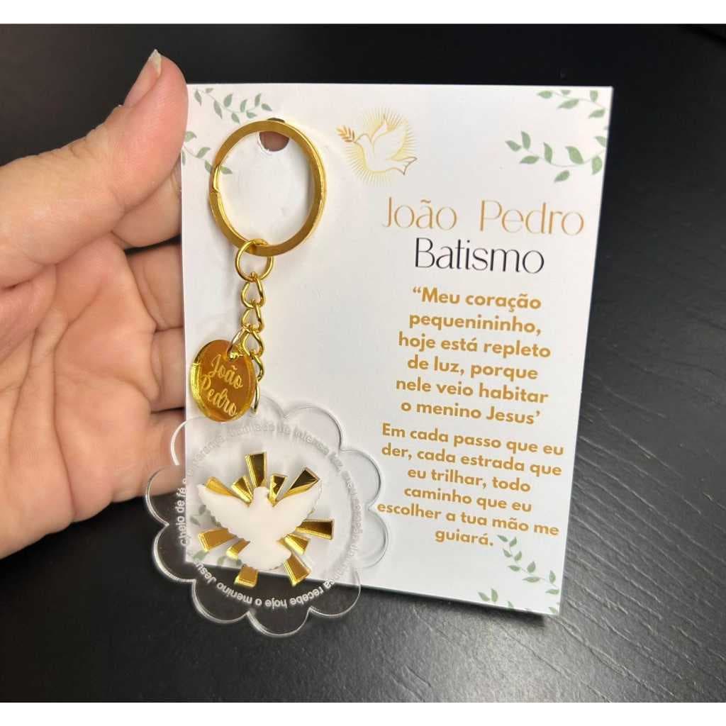 Kit 10 Chaveiro Crisma Batismo Eucaristia Personalizado Com Nome + Cartão Lembracinha